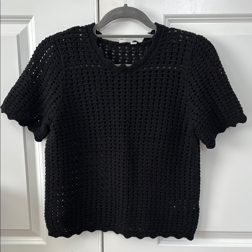 Black Crochet Knit Top